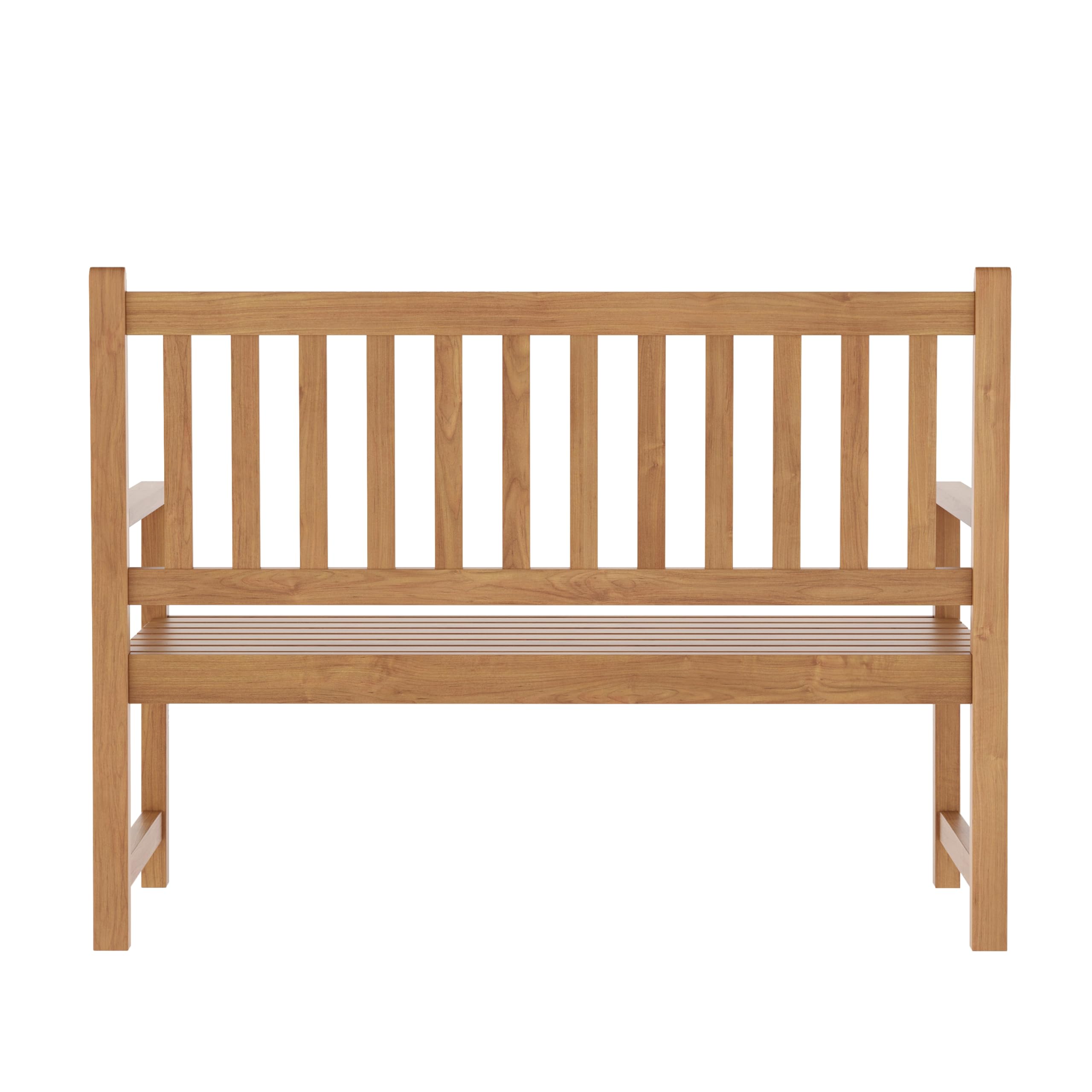 Flash Furniture Adele Commercial Indoor/Outdoor Acacia Wood Bench, 2-Person Slatted Patio Loveseat, for Use in Yard, Garden, Porch, or Park, Brown