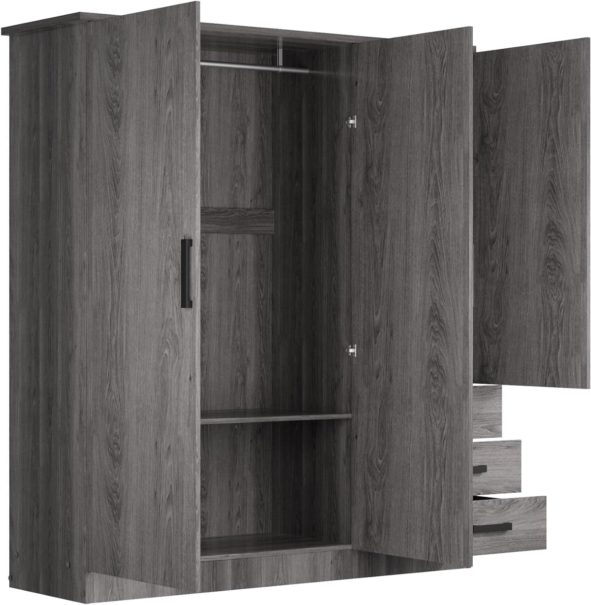 Grey Mirrored Wardrobe with Drawers