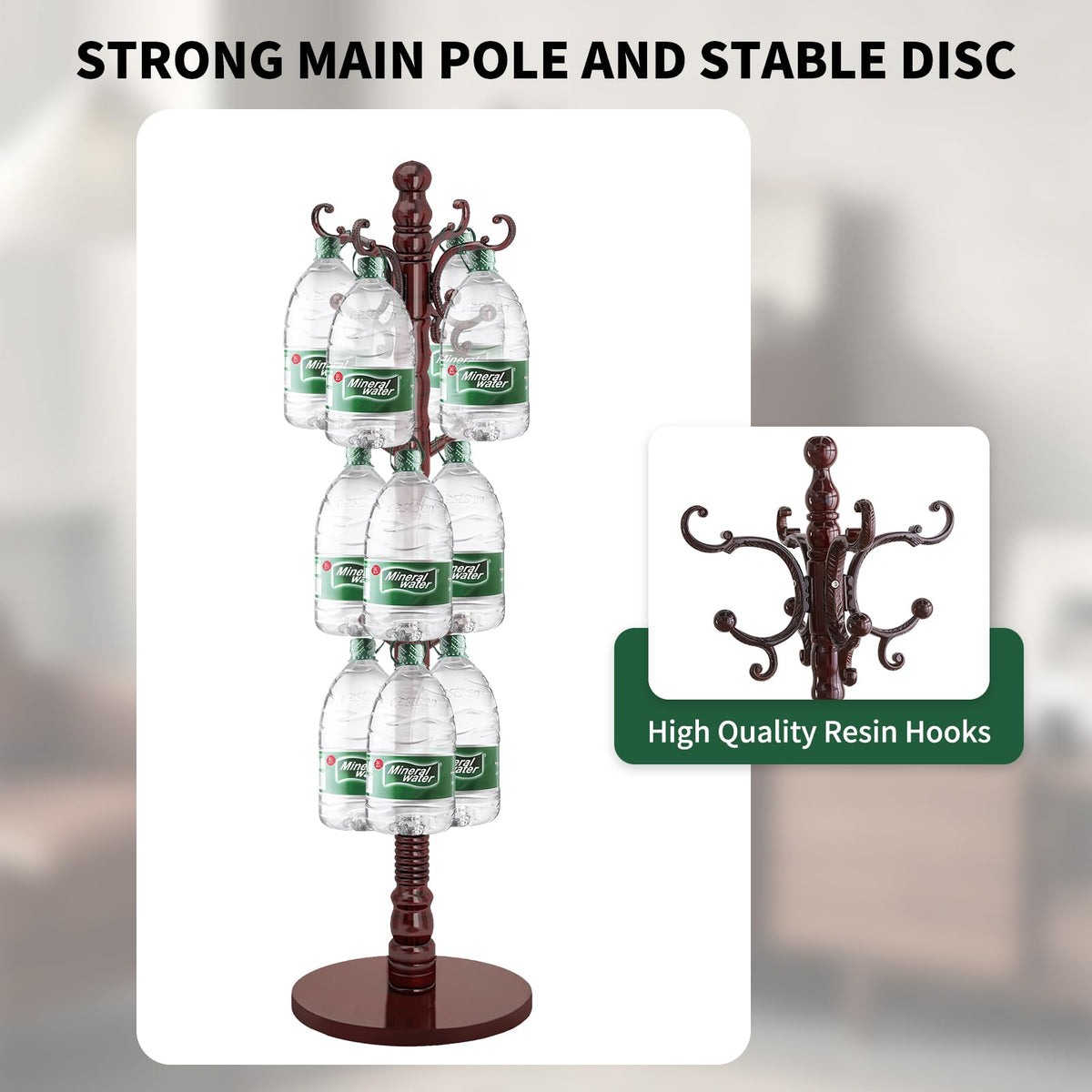 Adjustable Wood Coat Rack with 14 Hooks