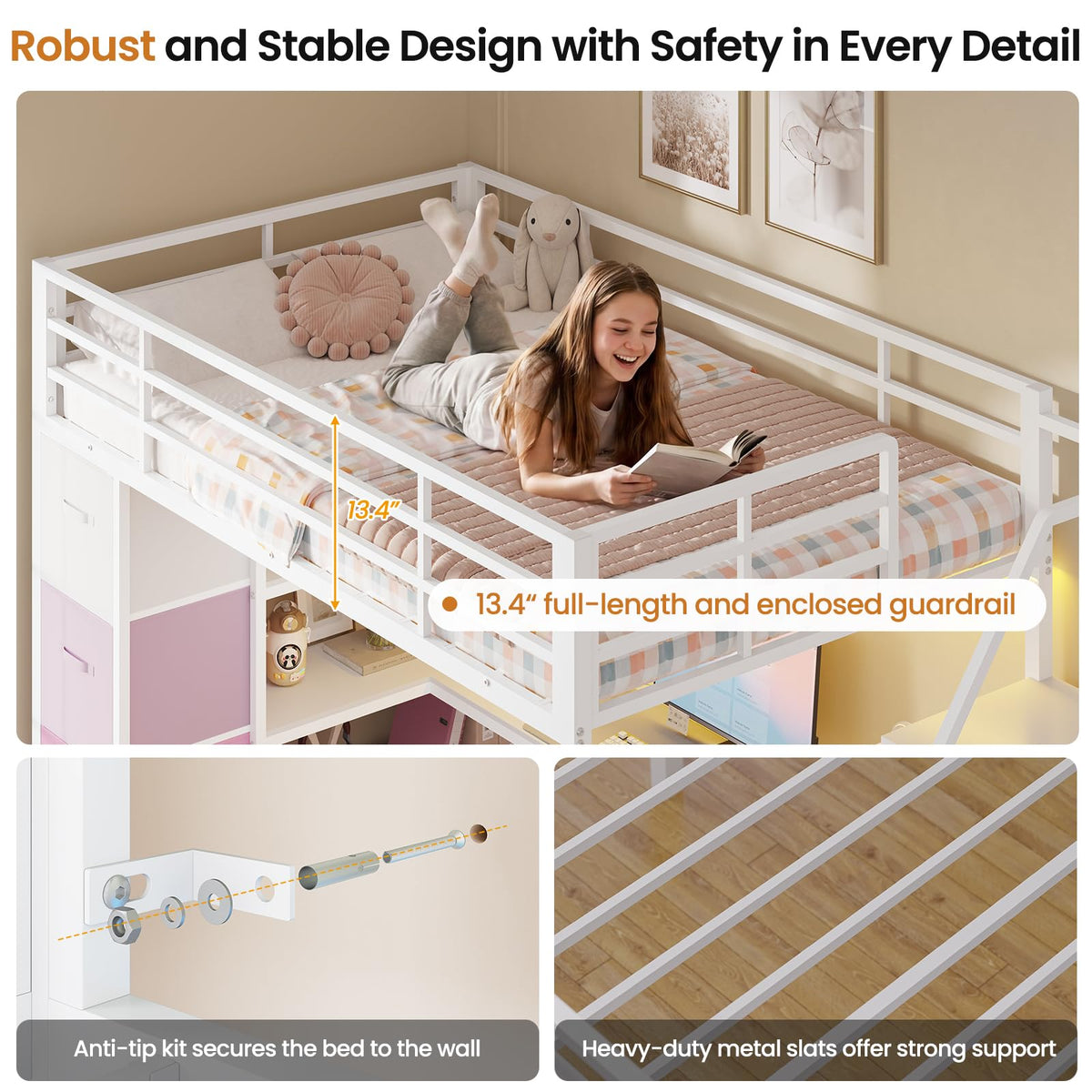 Twin Loft Bed with Desk and Storage Stairs