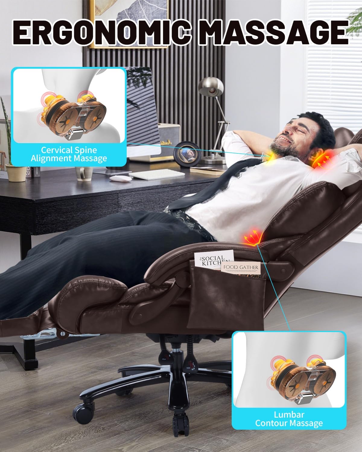 800LBS Massage Office Chair with Foot Rest & 8 Points Vibration Heat for Heavy People,Big and Tall Ergonomic Executive Reclining Desk Chairs for Home Office Managerial Use