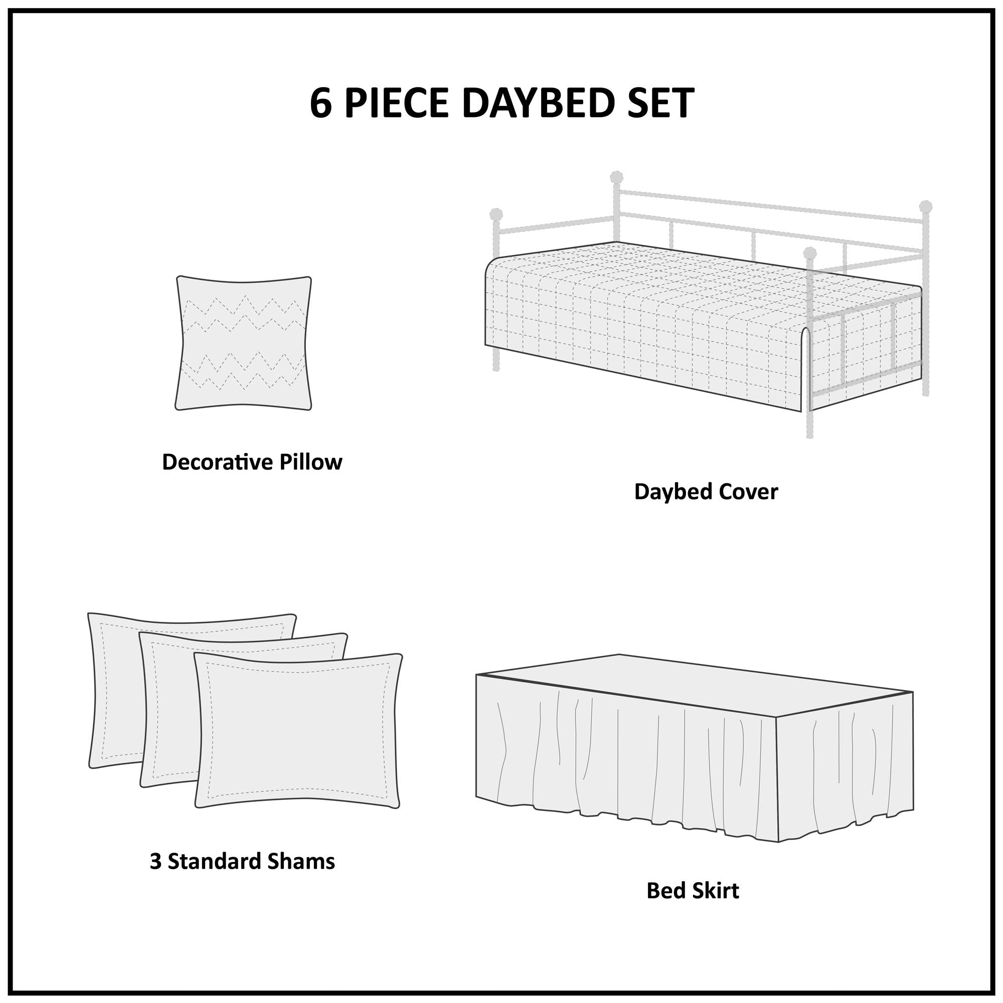Madison Park Daybed Cover Double Sided Quilting Casual Design All Season Bedding Set with Bedskirt, Matching Shams, Decorative Pillow, 75 in x 39 in, Yosemite, Purple Teal