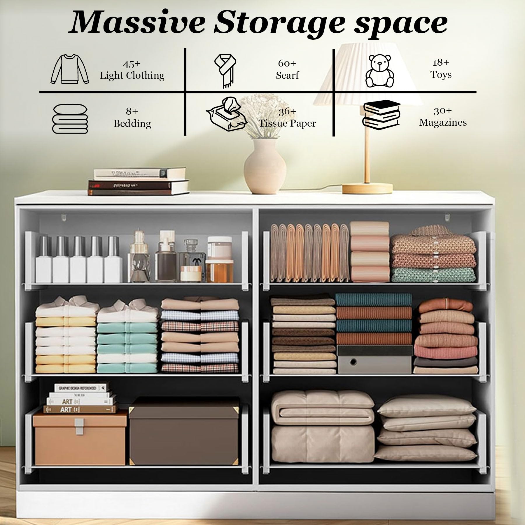 YMW 47" Modern White Dresser for Bedroom, 6-Drawer Wooden Chest of Drawers with Gold Handles,Wide Storage Cabinet for Living Room, Kid&Nursery Entryway
