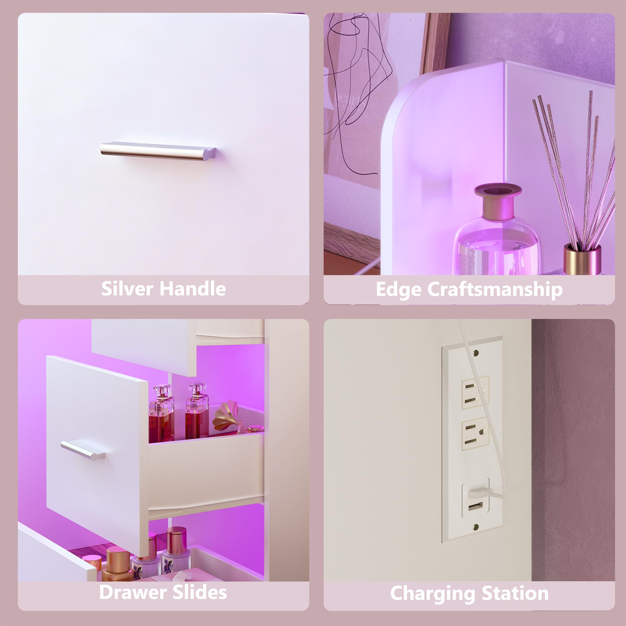 HUAHUU Vanity Desk with Mirror and Hollywood Lights, Makeup Vanity 6 Backlit Open Shelves with Frosted Panel & RGB Light, Transparent Top, Power Outlet, 7 Drawers & Storage Organizer for Bedroom