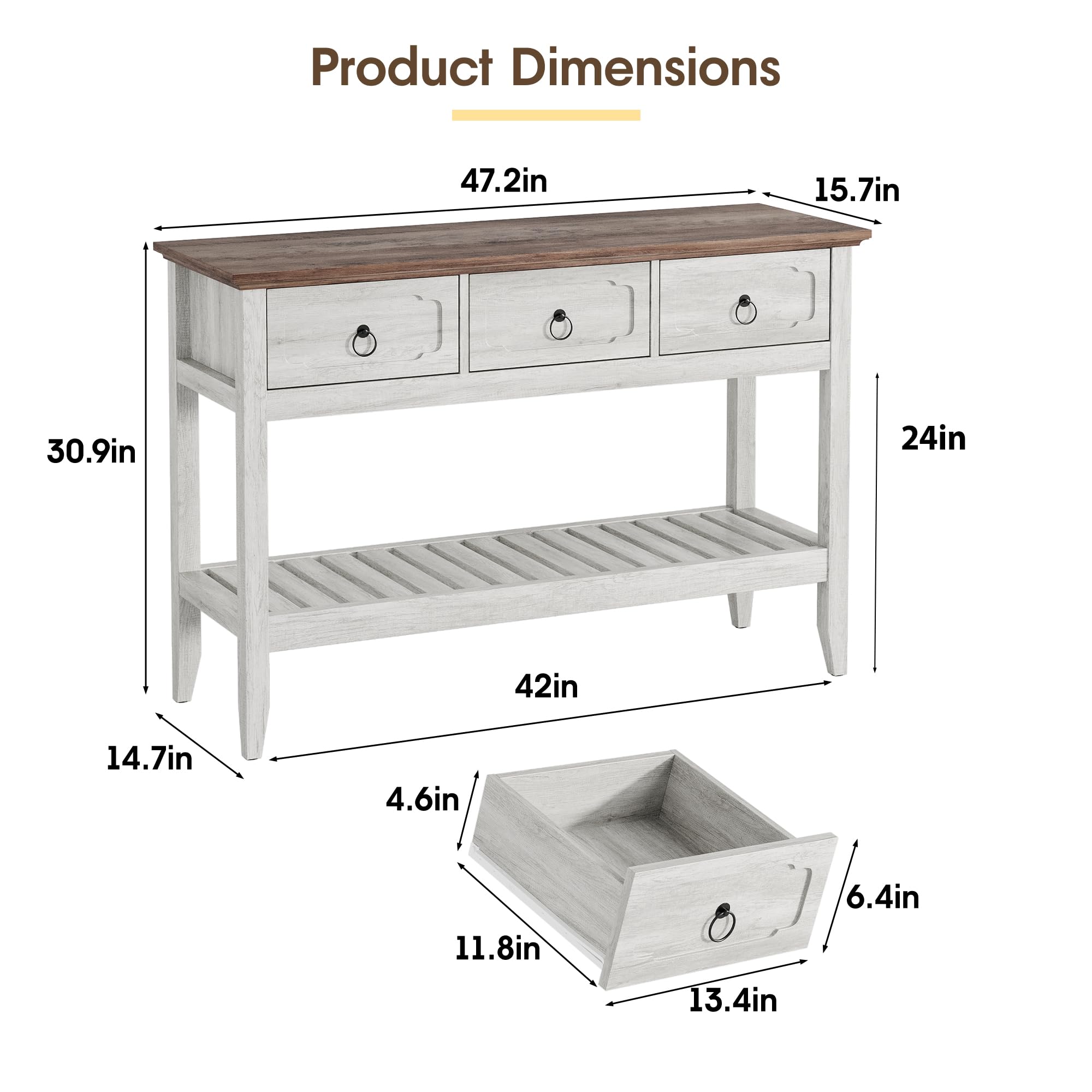 Console Table with Drawers & Open Shelves