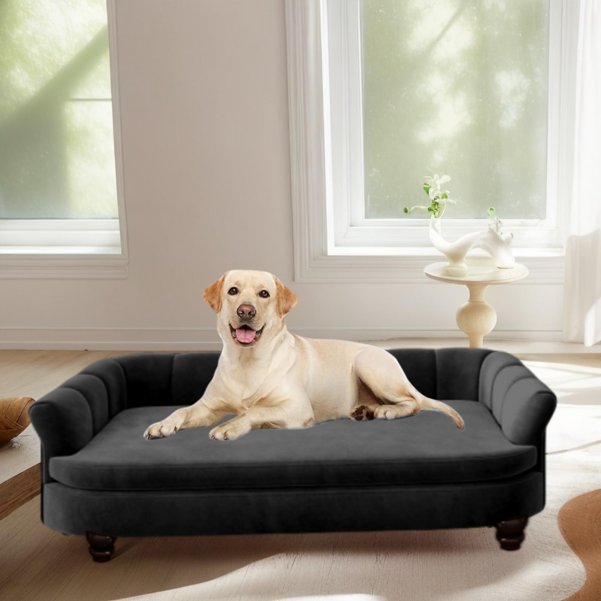 Large Dog Sofa Bed – Velvet, Wood Frame, Washable Cushion