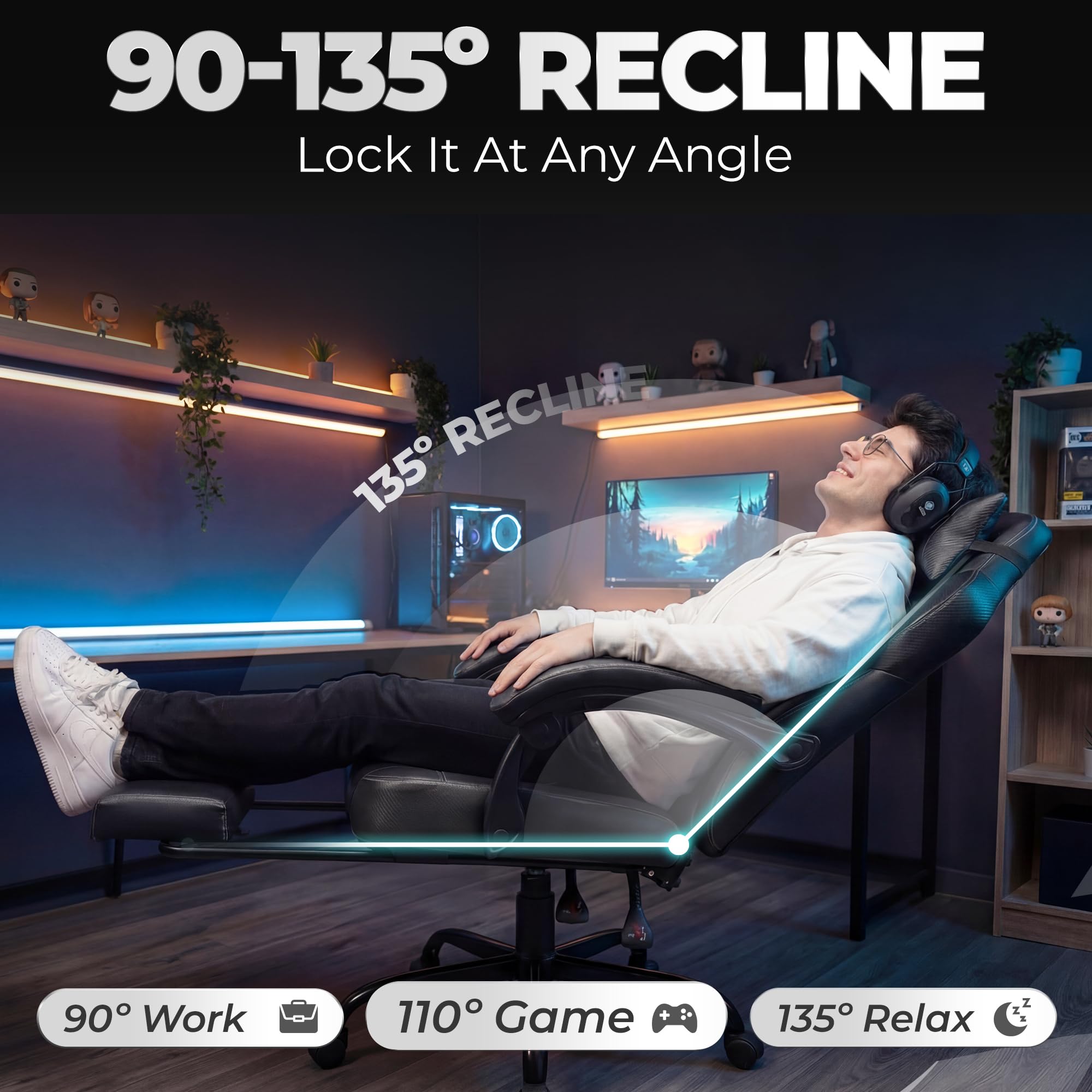 High Back Gaming Chair with Lumbar Support & Footrest
