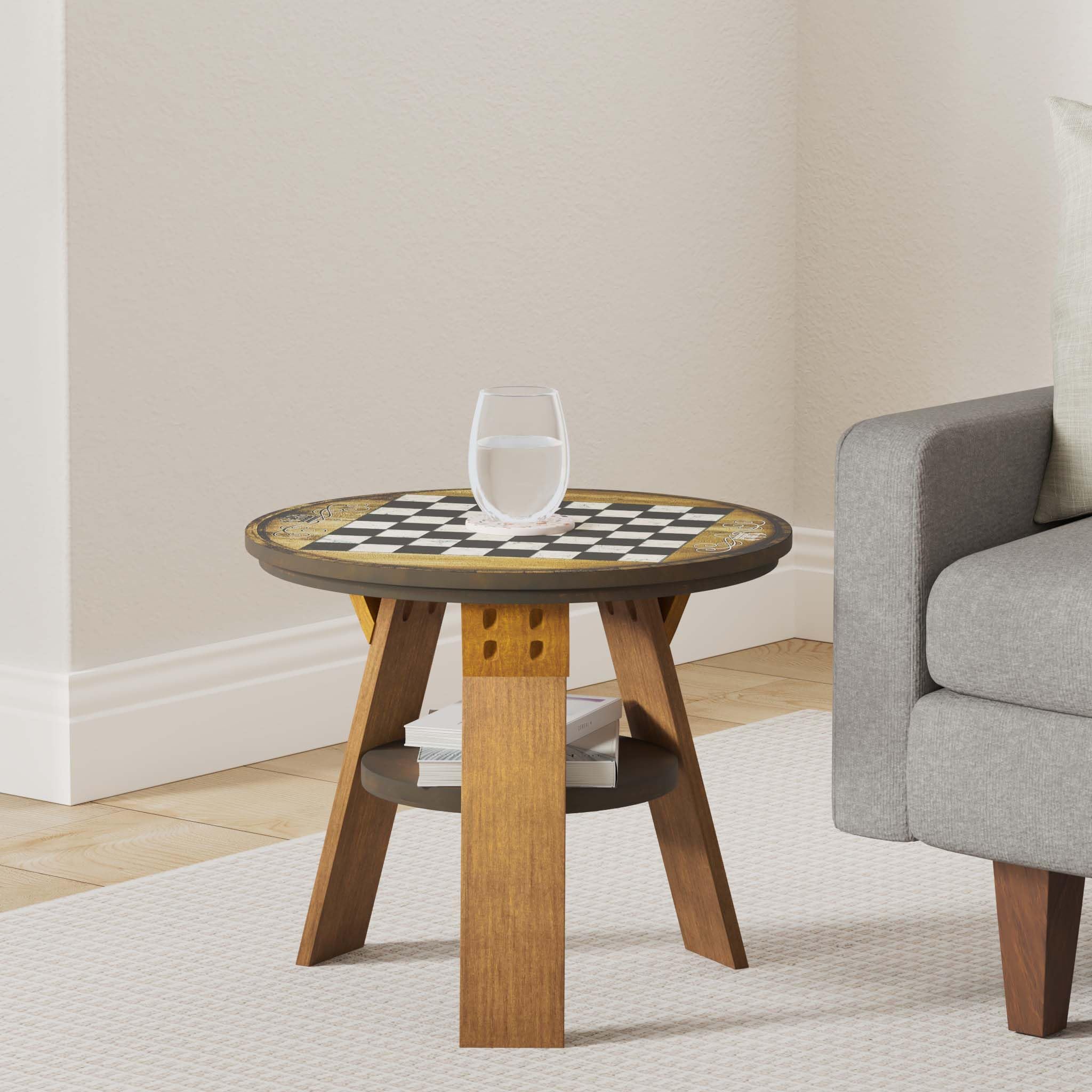 Chess Board End Table with Shelf