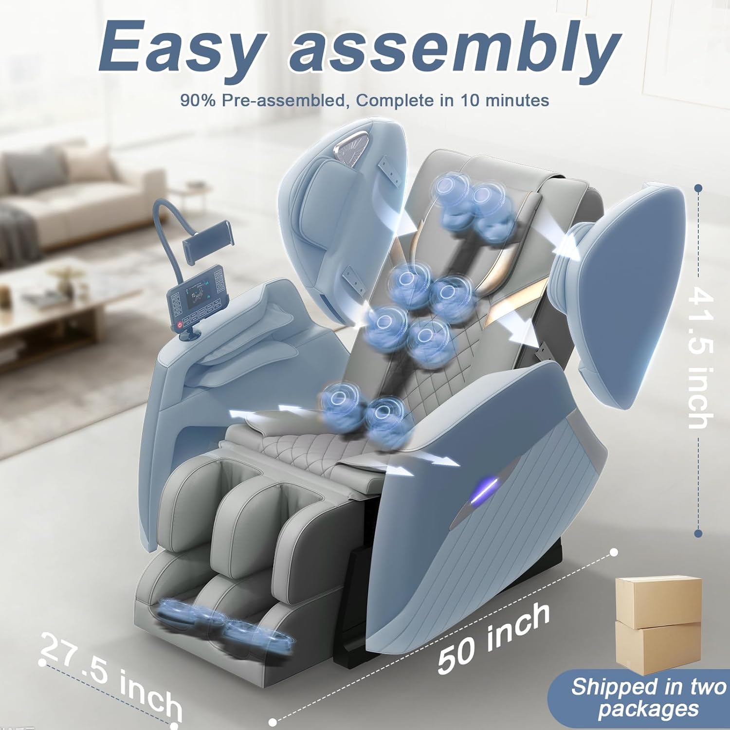 Massage Chair Full Body, Zero Gravity Massage Chair with 16 Fix Rollers, Auto Massage Program, Foot Massage, Recliner Chair with Heating, Touch Screen Controller, Bluetooth Speaker(Light gray)