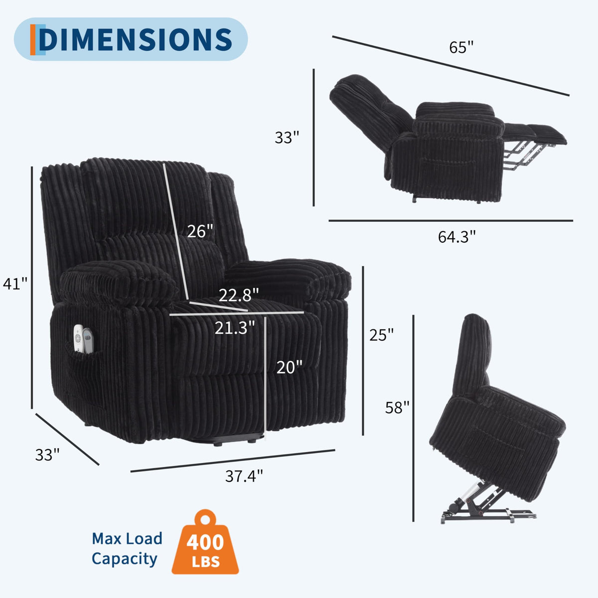 GarveeHome Power Lift Recliner Chair - Heat and Massage, Electric Lift Plush Recliner with Soft Padded Seat, Back Support & Armrests, Designed for the Elderly and People with Mobility impaired