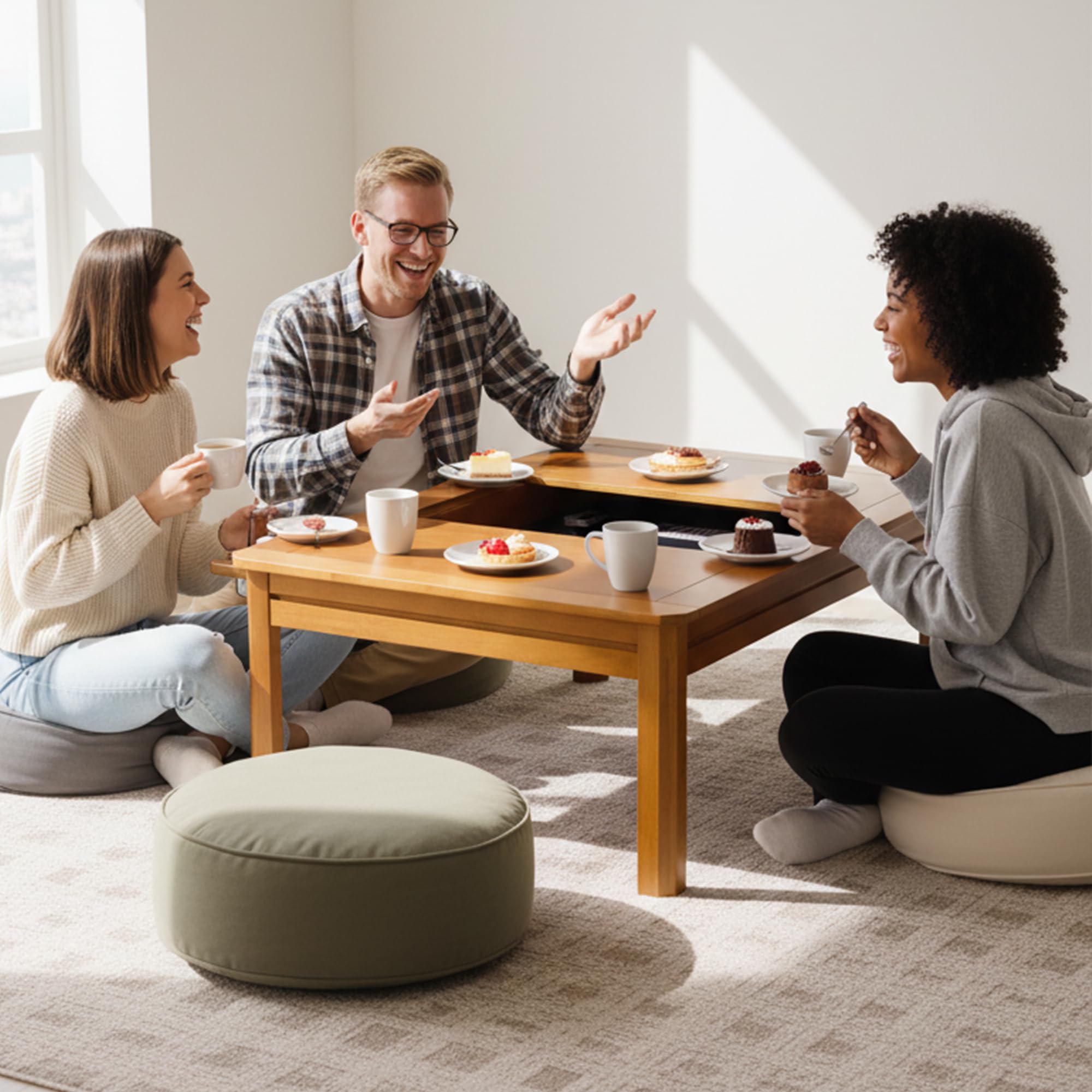 Solid Wood Board Game Coffee Table with Removable Top