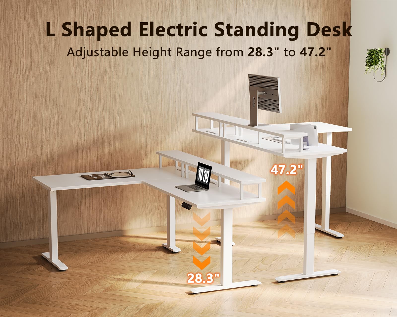 L-Shaped Electric Standing Desk with Power Outlets