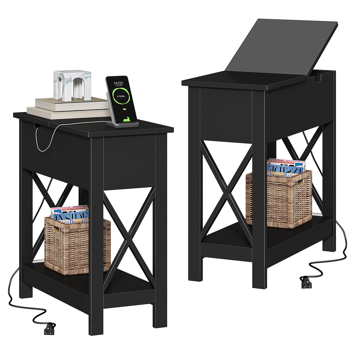 ChooChoo End Tables Living Room Set of 2, Side Table with Charging Station