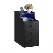 Nightstand with Charging Station, RGB LED Lights & 3 Drawers