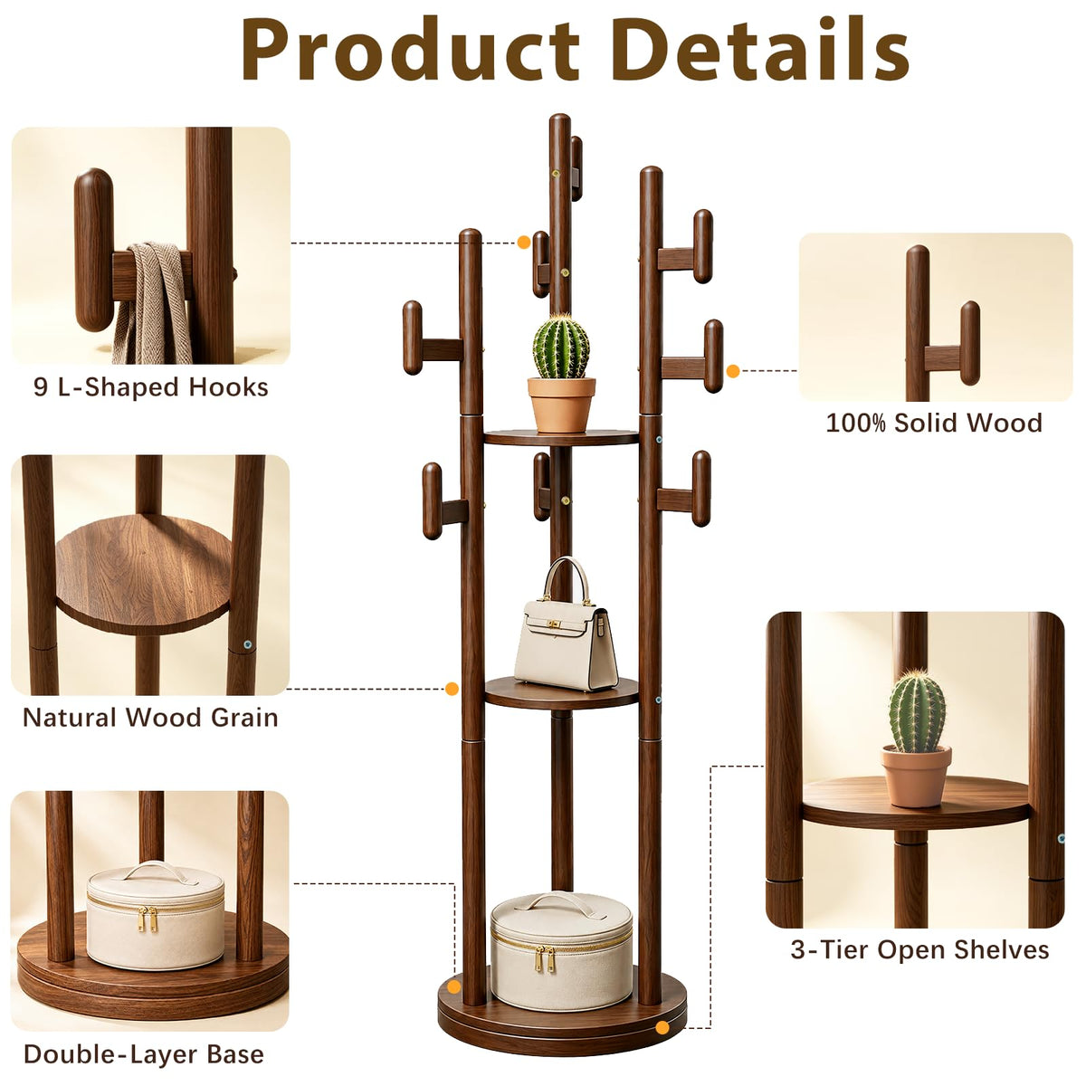 Rotating Wood Coat Rack
