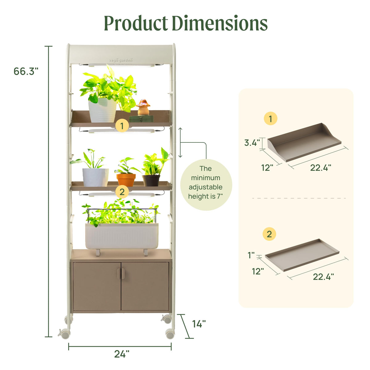 Vego garden 4 Tier Rolling Metal Corner Plant Stand Indoor with Grow Light, Display Shelf with Storage & Full Spectrum LED Grow Light, Plant Rack for Seed Starting, Leafy, Herbs, Fruits & Microgreens