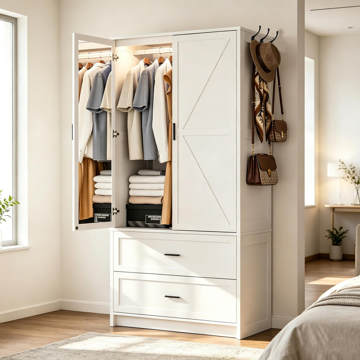 White Mirrored Wardrobe with LED Lights