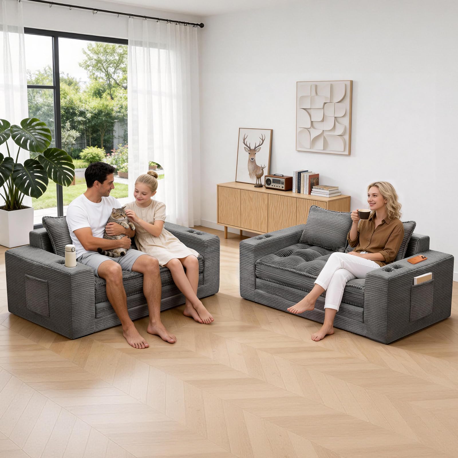 Convertible Loveseat Sofa Bed with Cup Holders