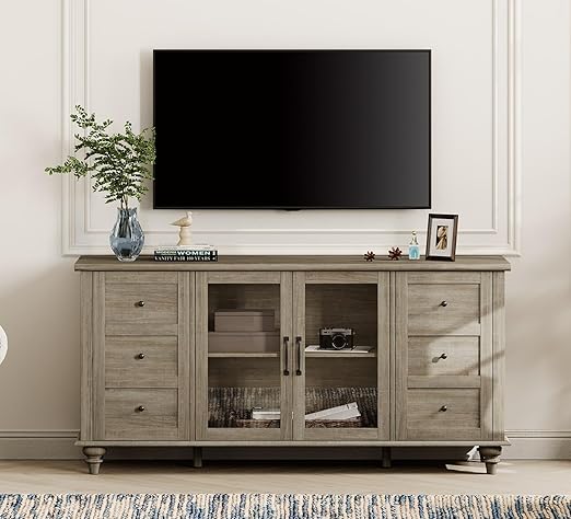 58" Farmhouse TV Stand with Glass Barn Doors