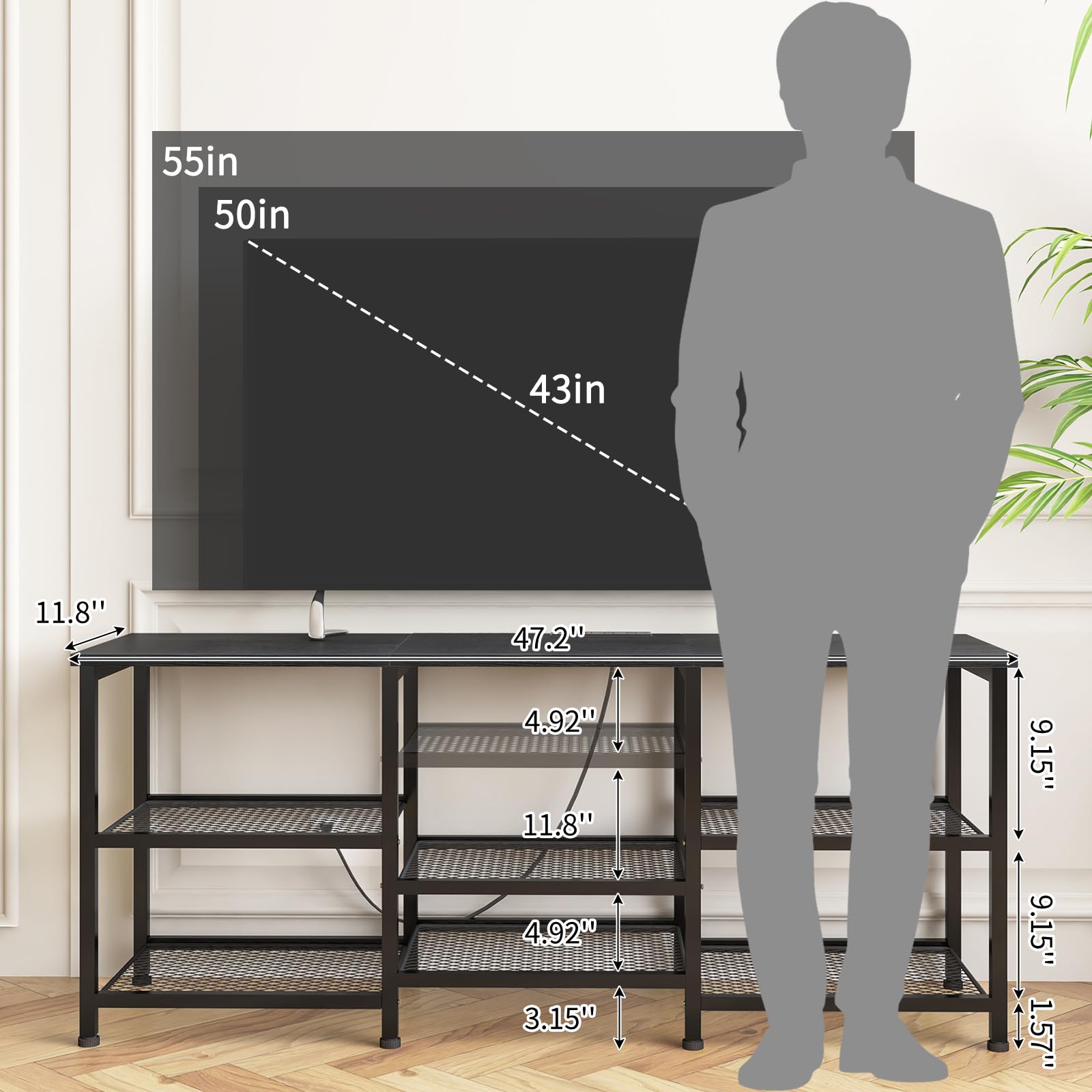 TV Stand with Charging Station & LED Lights
