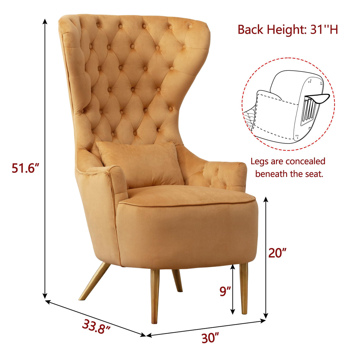 Velvet Wingback Chairs, Set of 2