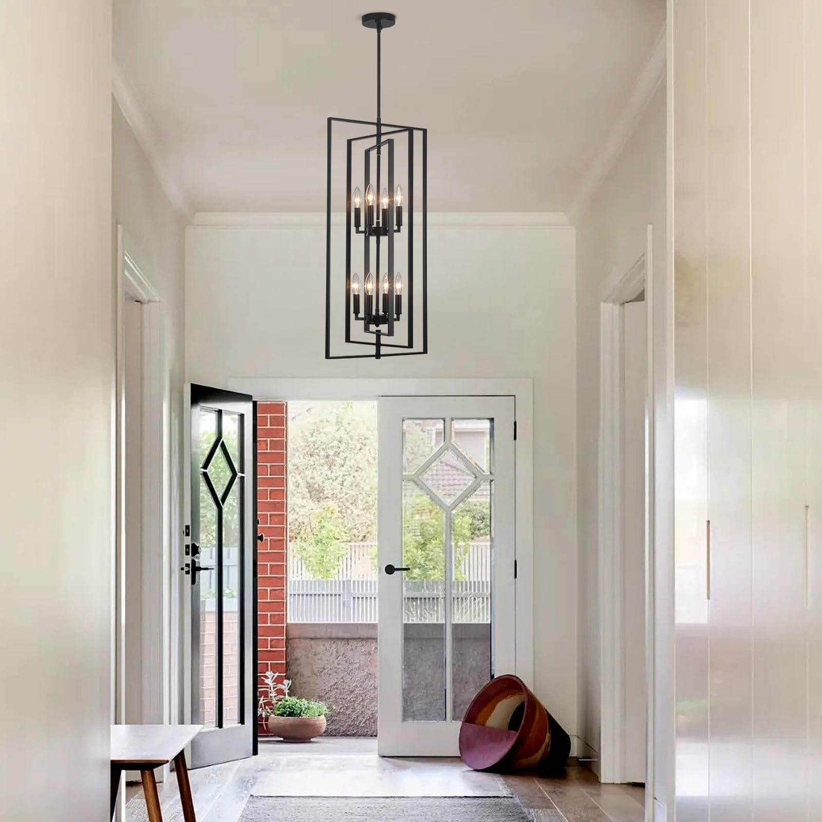 8-Light Black Farmhouse Tiered Chandelier