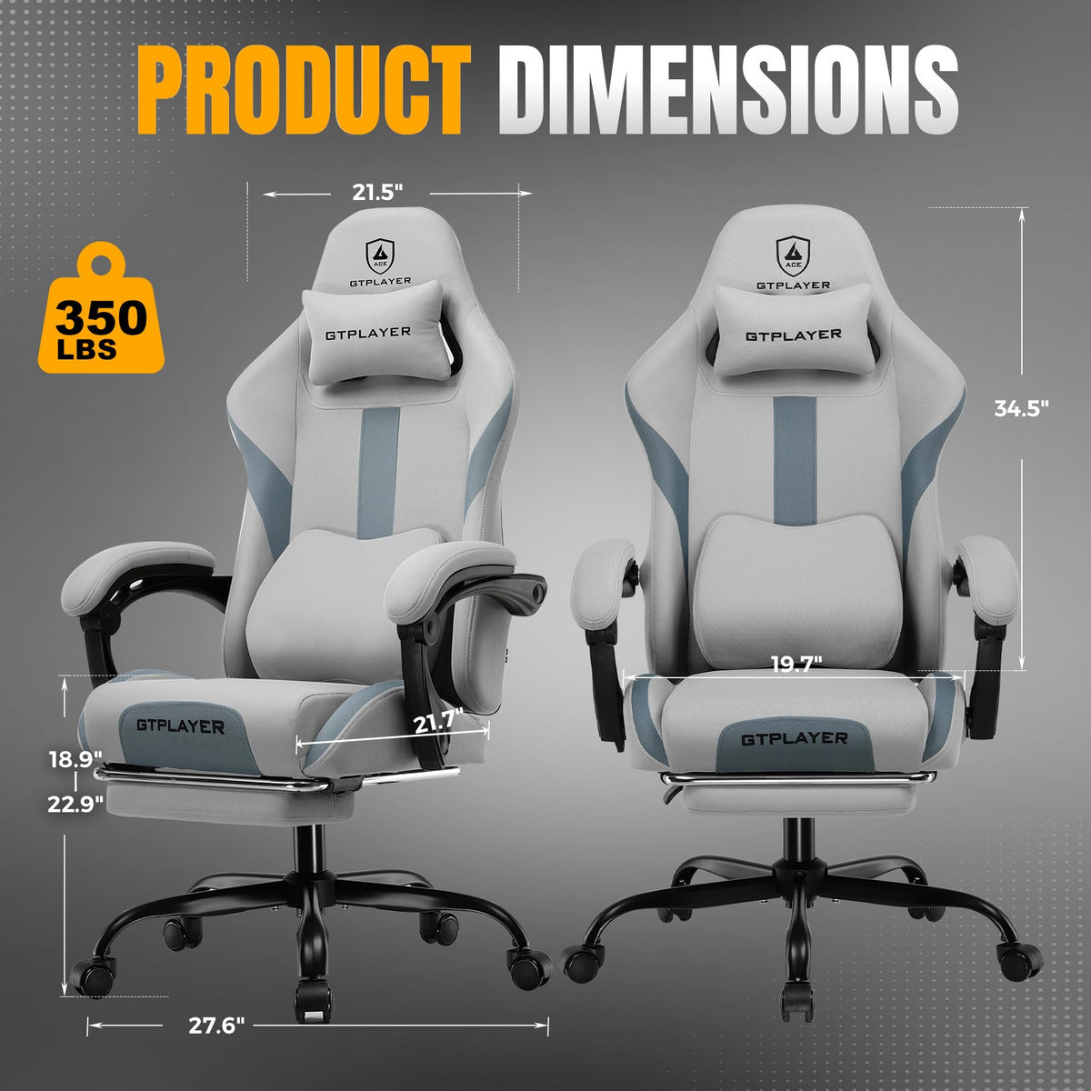 GTPLAYER Gaming Chair with Foot Rest & Pocket Spring Cushion, Ergonomic High Back Computer Desk Chair with Headrest & Lumbar Support for Back Pain Relief, Breathable Fabric, Mist-Blue