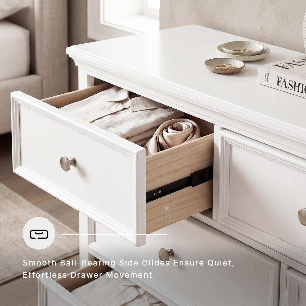 Signature Design by Ashley Fortman White 7-Drawer Wide Dresser for Bedroom