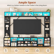 UPOSOJA Large Entertainment Center with 11 Fabric Drawers & LED Lights, Wall Unit TV Stand for Living Room Bookshelves for TVs up to 45"-75", Modern Industrial Style TV Stand