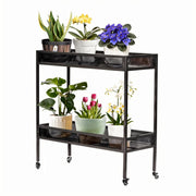 DHYGOTFUR 2-Tier Aluminum Plant Stand Outdoor with Wheels &Grid Guardrails