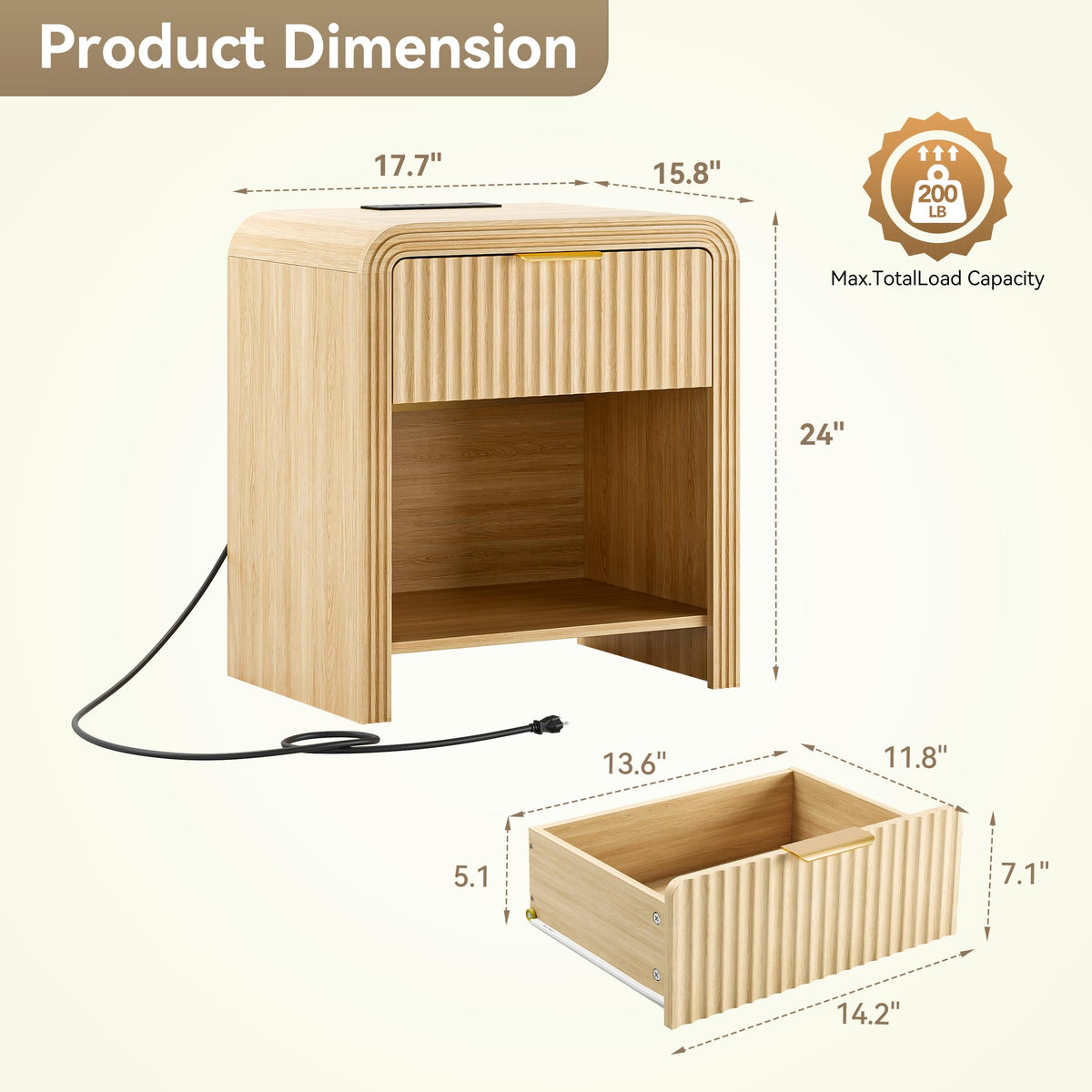 Decofy 3-Piece Bedroom Set, 6-Drawer Dresser & 1-Drawer Nightstands Oak