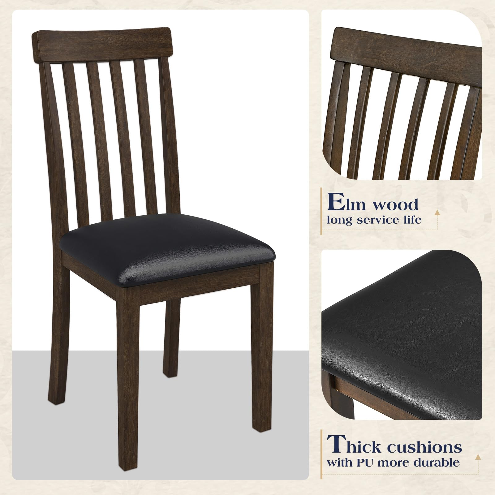 LUXOAK 7-Piece Solid Wood Dining Table Set, 71" Faux Marble Kitchen Table with 6 Chairs, Curved Backrests & PU Cushioned Seats, Perfect for Dining Room & Living Room