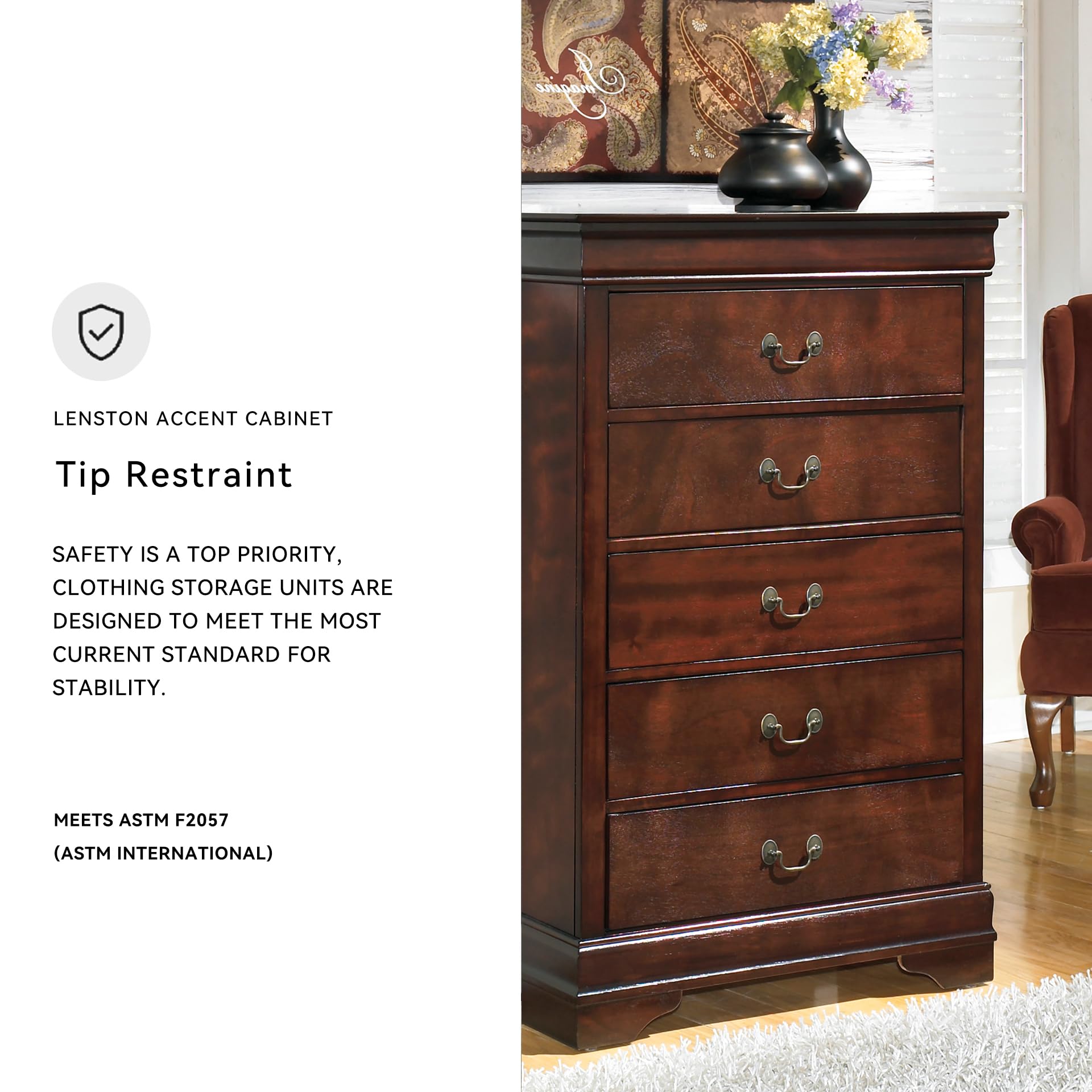 Signature Design by Ashley Alisdair Traditional 5 Drawer Chest of Drawers, Dark Brown