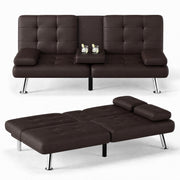 Flamaker Futon Sofa Bed, Modern Faux Leather Convertible Folding Futon Set