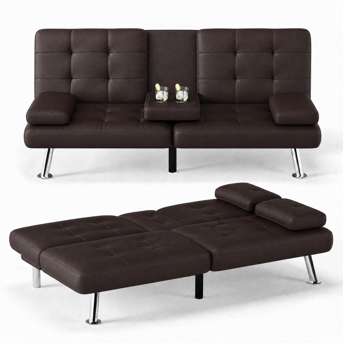 Flamaker Futon Sofa Bed, Modern Faux Leather Convertible Folding Futon Set