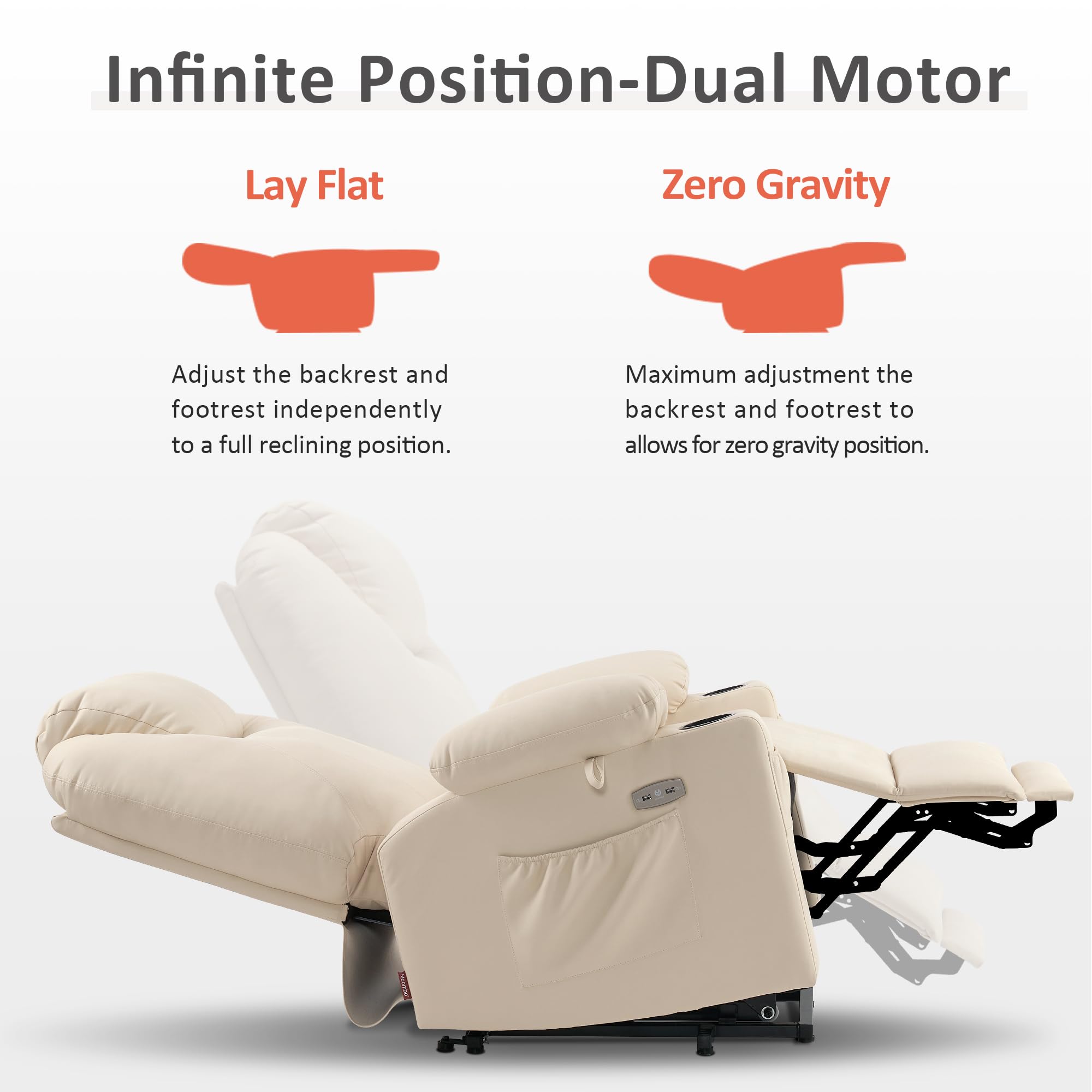 Power Lift Recliner Chair with Heat & Massage – Dual Motor, Lay Flat, Large