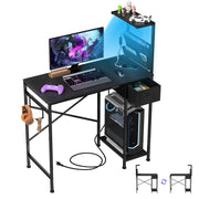 L-Shaped Gaming Desk with LED Lights & Power Outlets