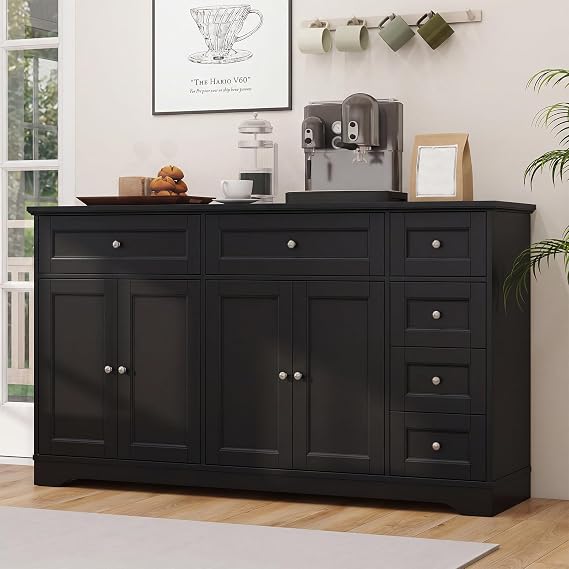 White Buffet Sideboard with 6 Drawers