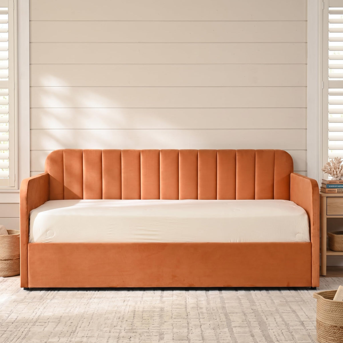 Zanmintaobo Twin Day Bed with Lift Up Storage, Orange