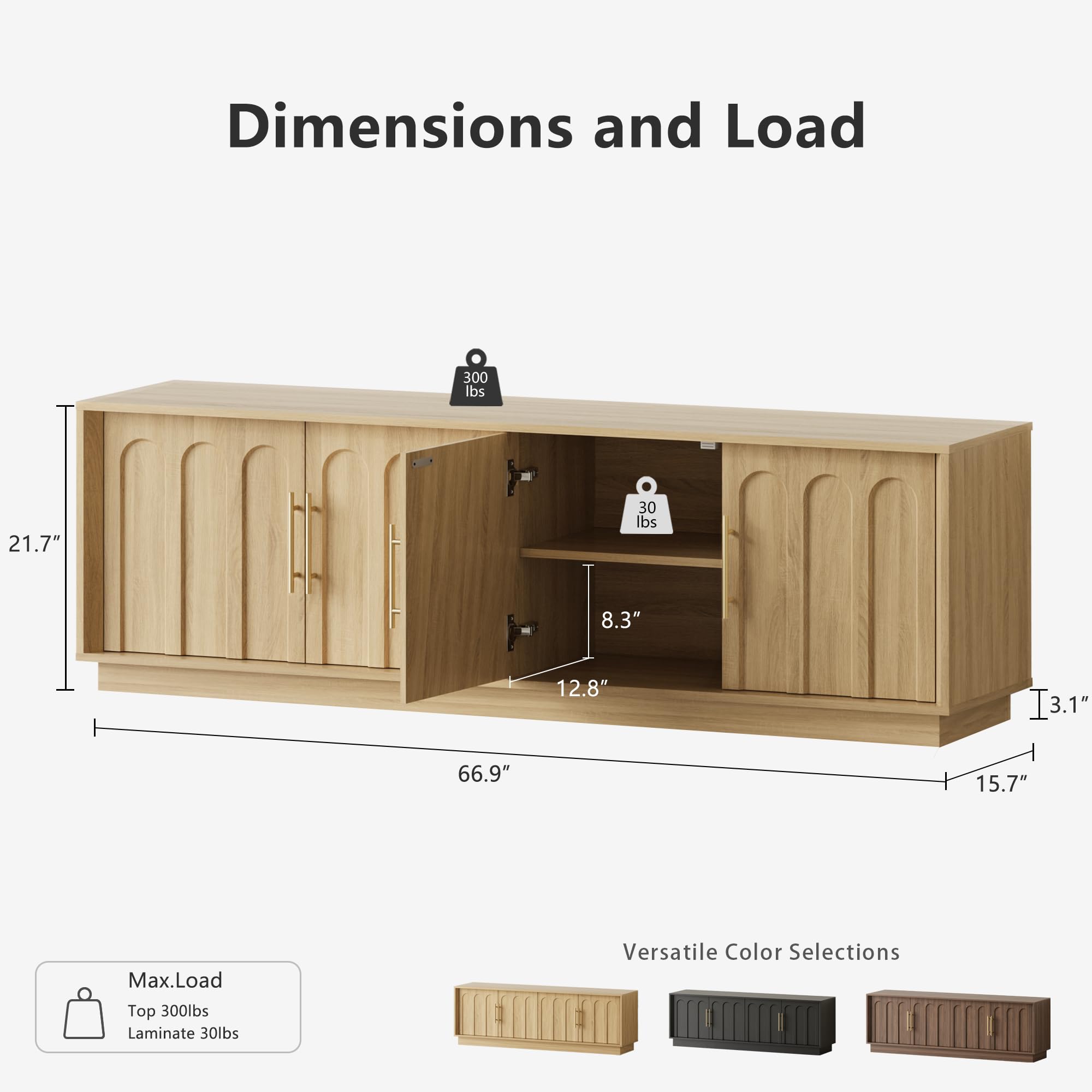 67" Mid-Century Modern TV Stand with Arched Doors