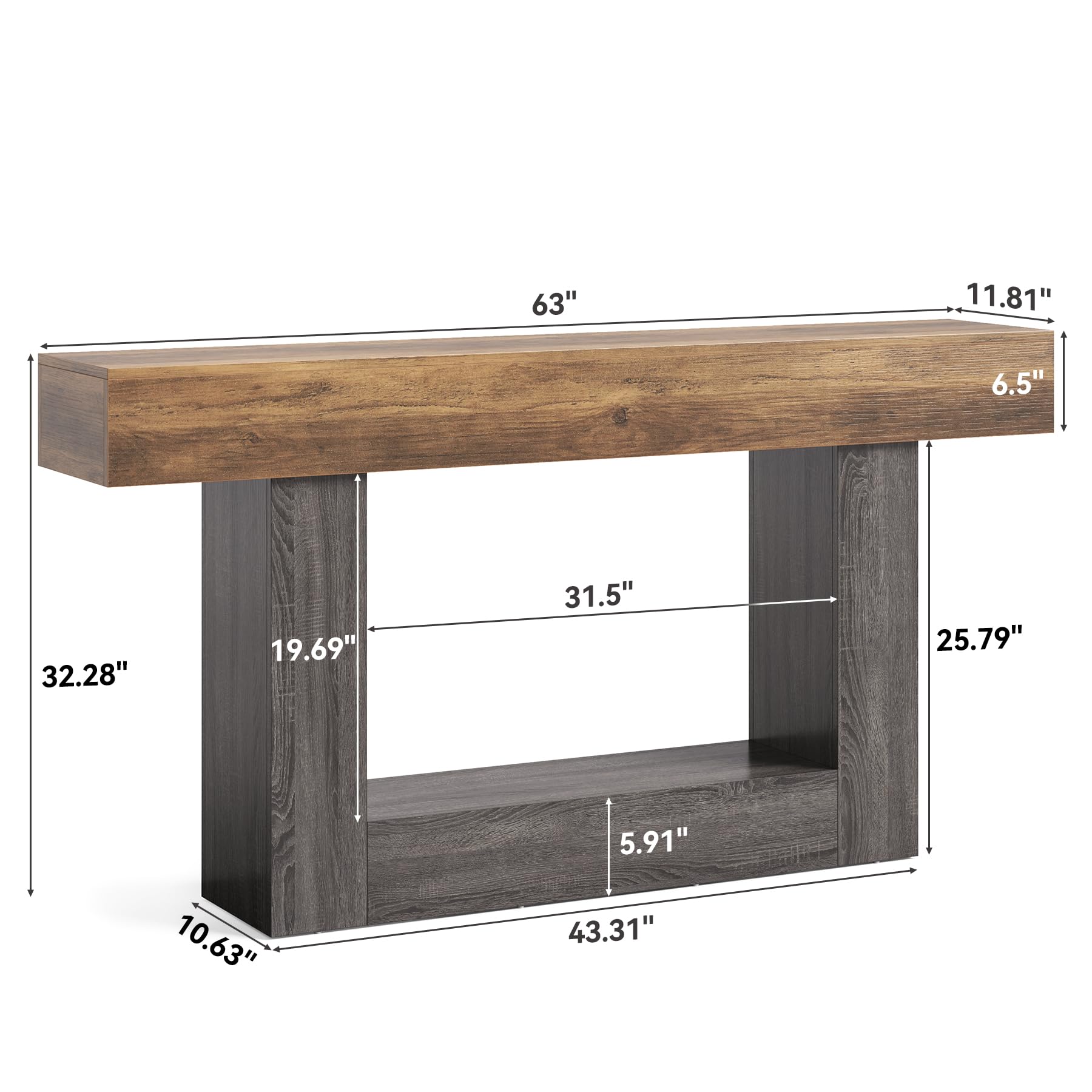63-Inch 2-Tier Console Table