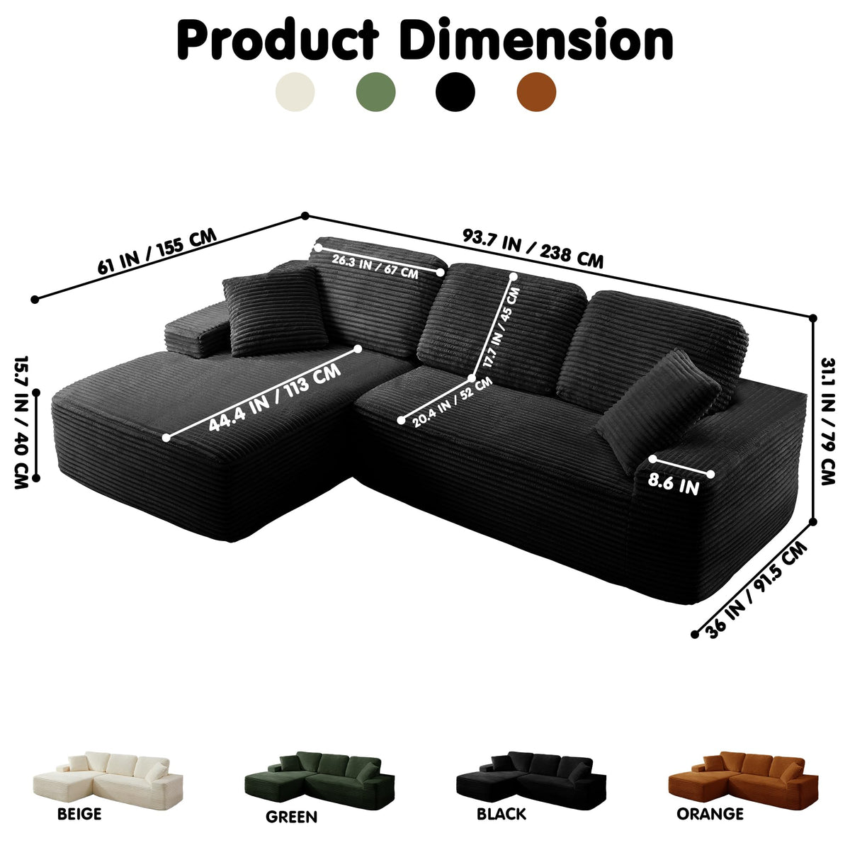 Corduroy Modular Sectional Sofa Bed