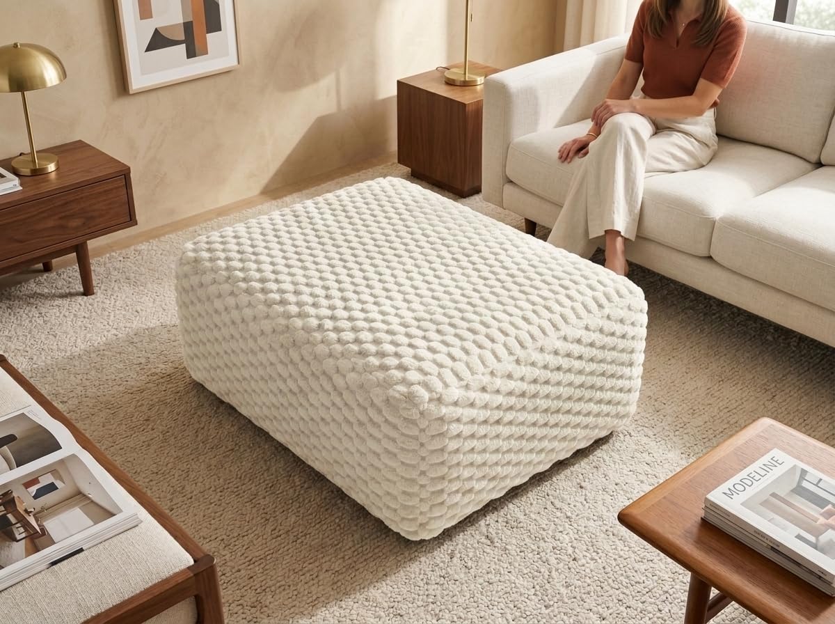 Oversized Chenille Ottoman