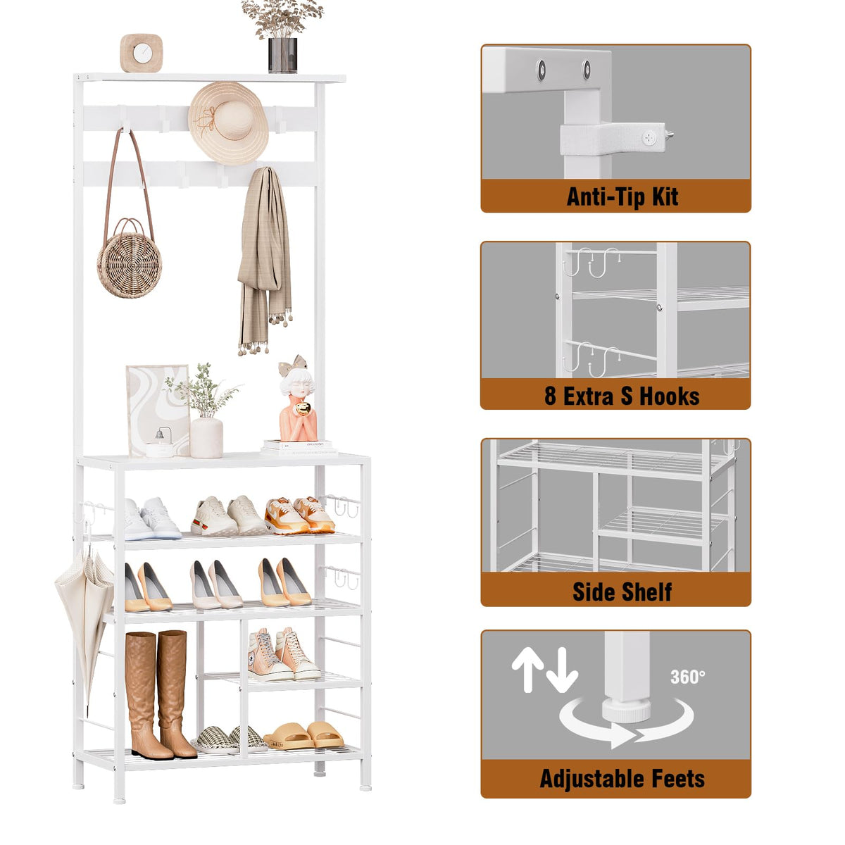 Hall Tree with Coat Rack and Shoe Storage