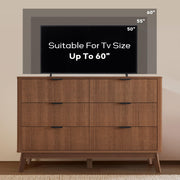 GRAINLLE Fluted Dresser for Bedroom,49.6'' Modern Wooden Walnut Dresser with 6 Drawers, Bedroom Dressers, Natural Wood Chest of Drawers for Living Room, Hallway (Walnut)