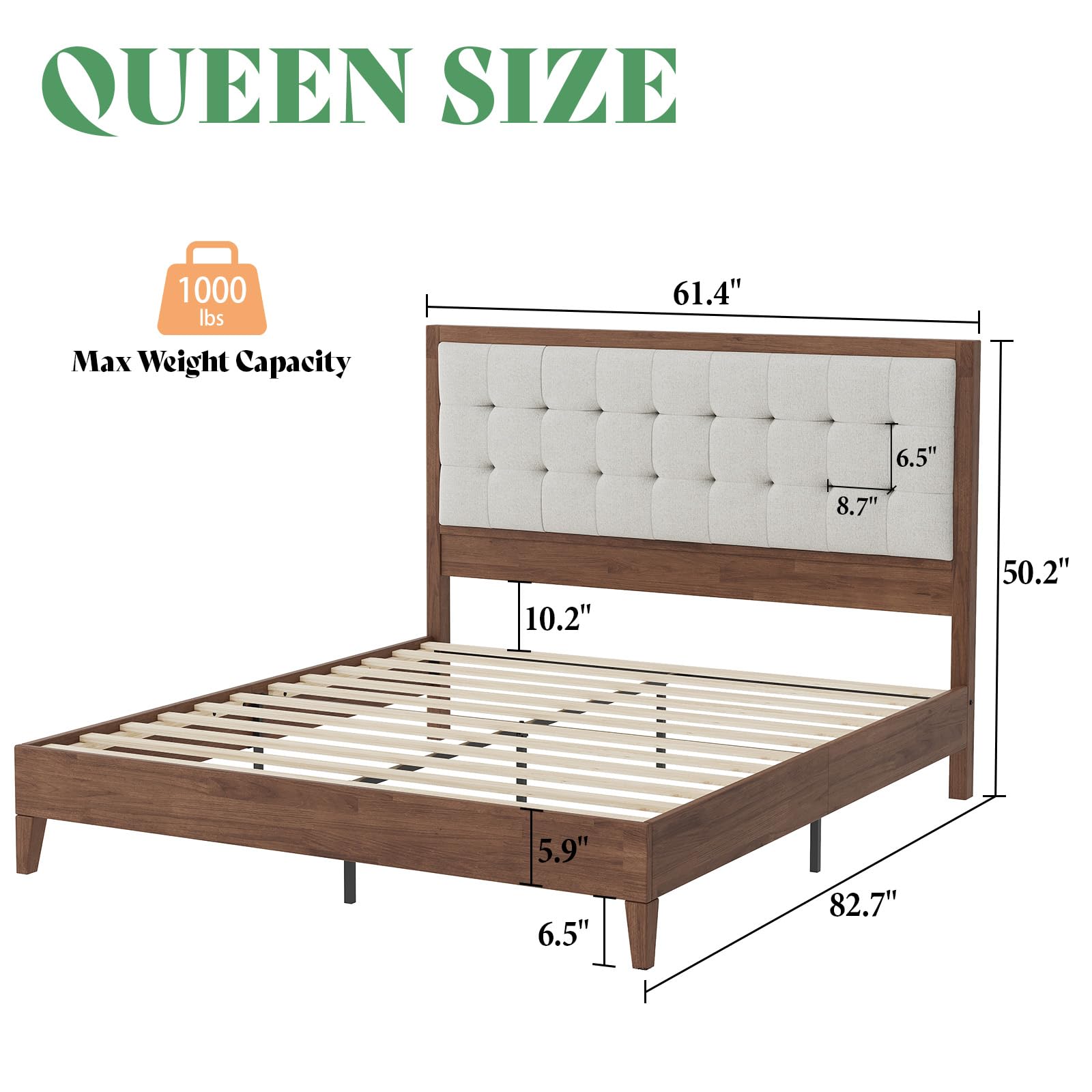 Platform Bed Frame with Tufted Headboard