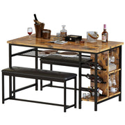 Space-Saving Dining Table Set for 2–4, 53" with 2 Benches, Wine Rack & Storage Shelf
