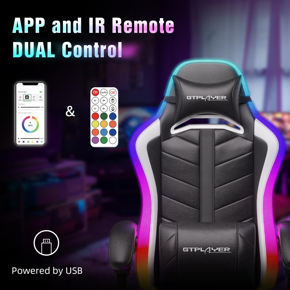 RGB LED Gaming Chair with Footrest & Bluetooth