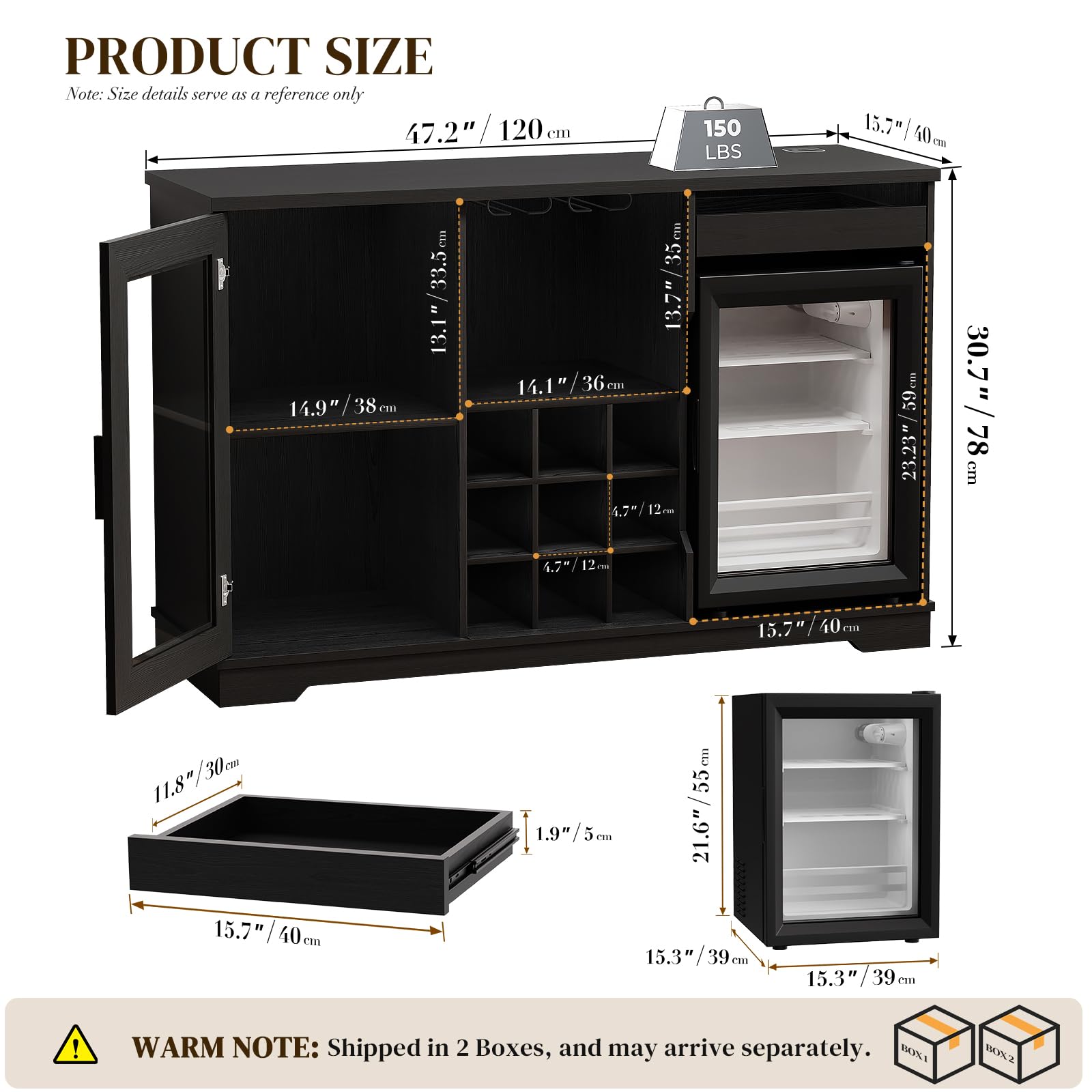 Bar Cabinet with Wine Cooler & LED Lights