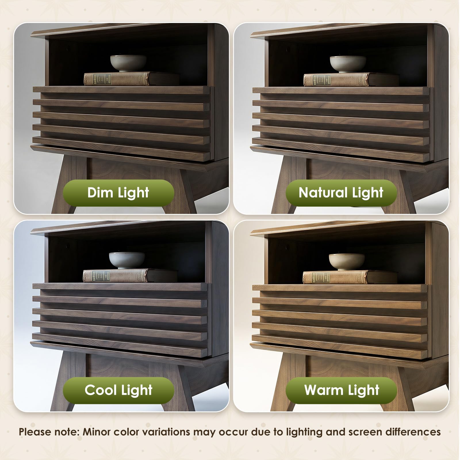 Fluted Nightstand with Drawer & Open Shelf | Mid-Century Modern
